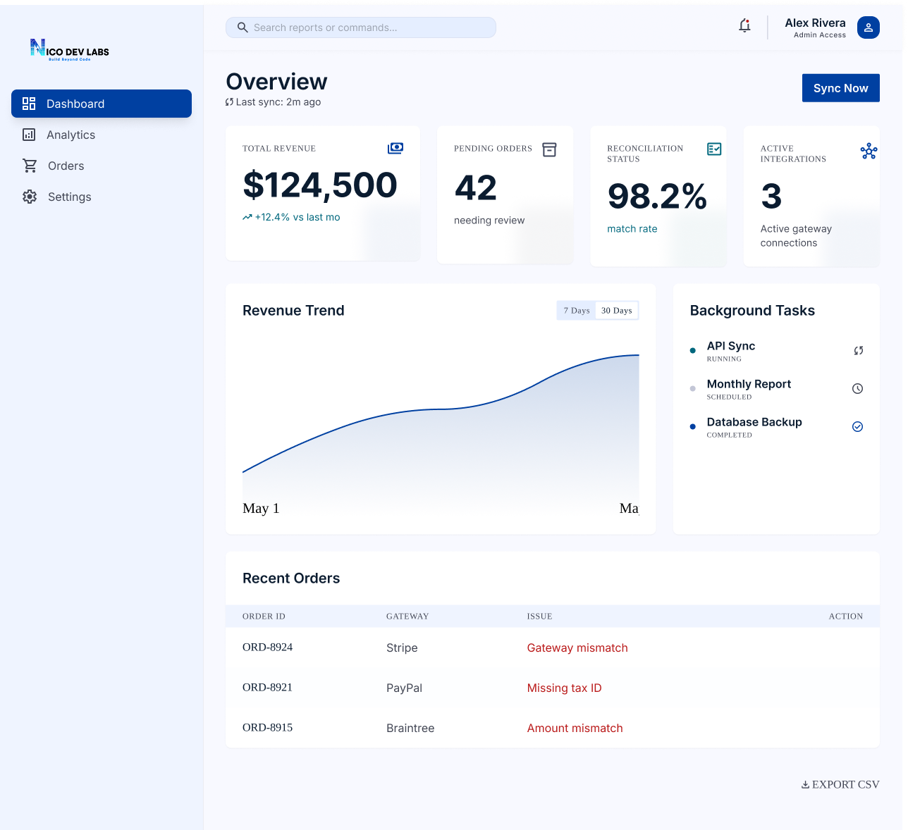 Revenue Reconciliation & Analytics Dashboard